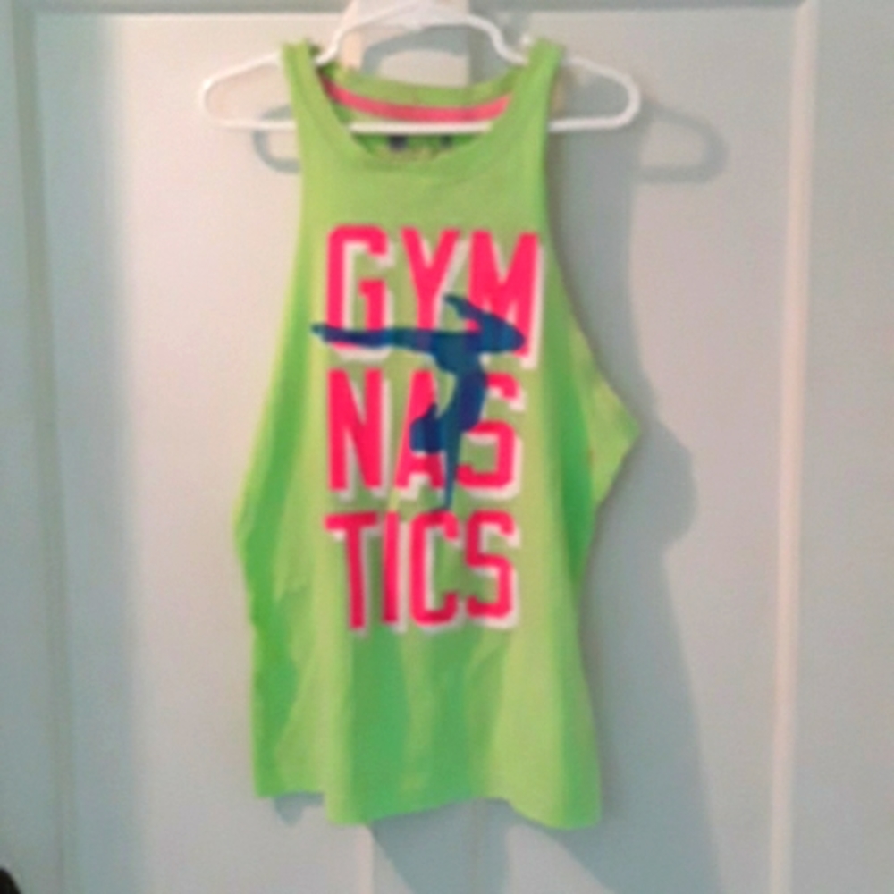 XERSION Girls L(10/12) Bright Green/Pink Sleeveless "Gymnastics" T-Shirt
